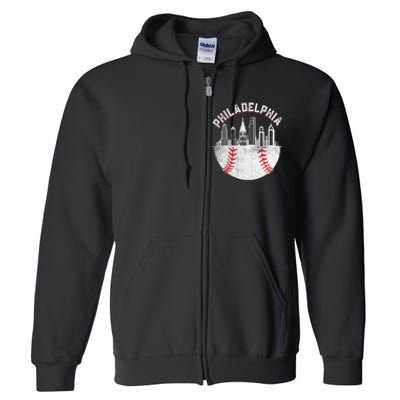 Philadelphia Baseball Skyline Retro Philly Cityscap Full Zip Hoodie