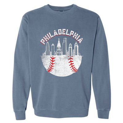 Philadelphia Baseball Skyline Retro Philly Cityscap Garment-Dyed Sweatshirt