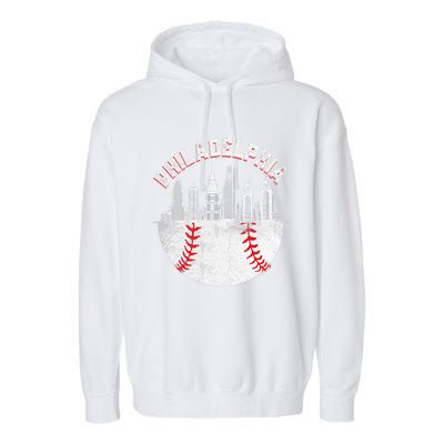 Philadelphia Baseball Skyline Retro Philly Cityscap Garment-Dyed Fleece Hoodie