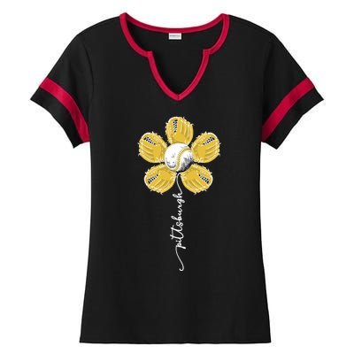 Pittsburgh Baseball Sunflower Sport Lover Ladies Halftime Notch Neck Tee