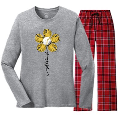 Pittsburgh Baseball Sunflower Sport Lover Women's Long Sleeve Flannel Pajama Set 