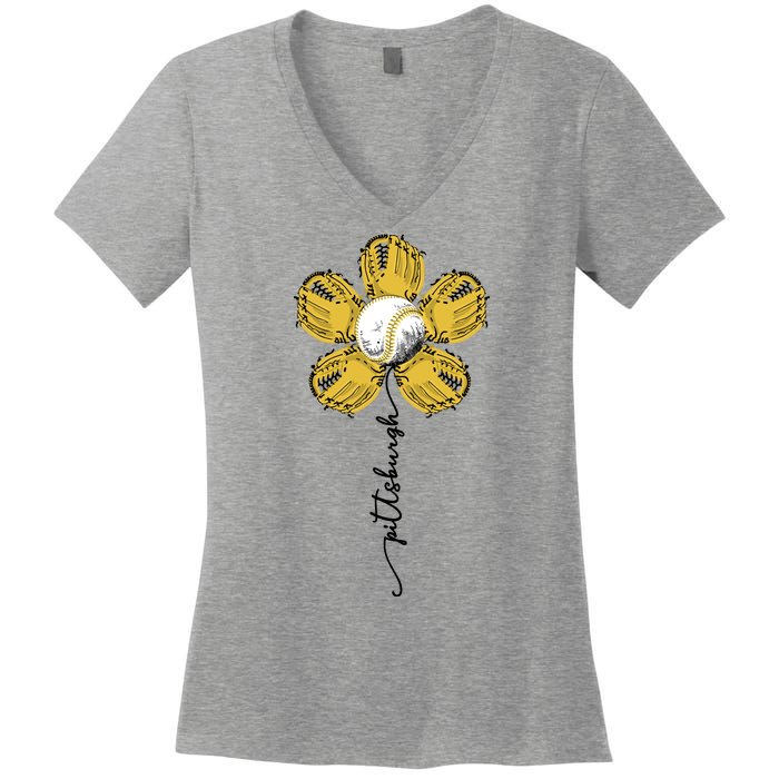 Pittsburgh Baseball Sunflower Sport Lover Women's V-Neck T-Shirt