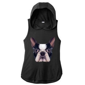 Polygonal Boston Terrier Dog Face Boston Terrier Mom And Dad Ladies PosiCharge Tri-Blend Wicking Draft Hoodie Tank