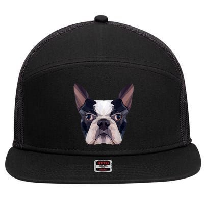 Polygonal Boston Terrier Dog Face Boston Terrier Mom And Dad 7 Panel Mesh Trucker Snapback Hat