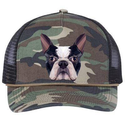 Polygonal Boston Terrier Dog Face Boston Terrier Mom And Dad Retro Rope Trucker Hat Cap