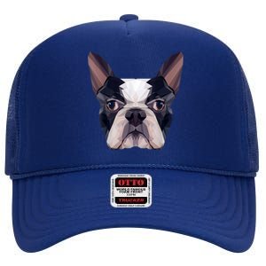 Polygonal Boston Terrier Dog Face Boston Terrier Mom And Dad High Crown Mesh Back Trucker Hat