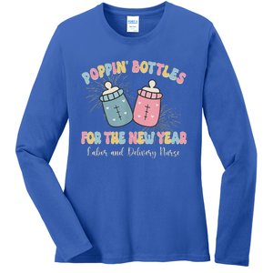 Poppin Bottles The Labor And Delivery Crew New Years 2025 Ladies Long Sleeve Shirt