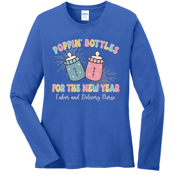 Poppin Bottles The Labor And Delivery Crew New Years 2025 Ladies Long Sleeve Shirt