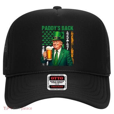 PaddyS Back Trump 45 47 Irish American Flag St Patricks Gift High Crown Mesh Back Trucker Hat