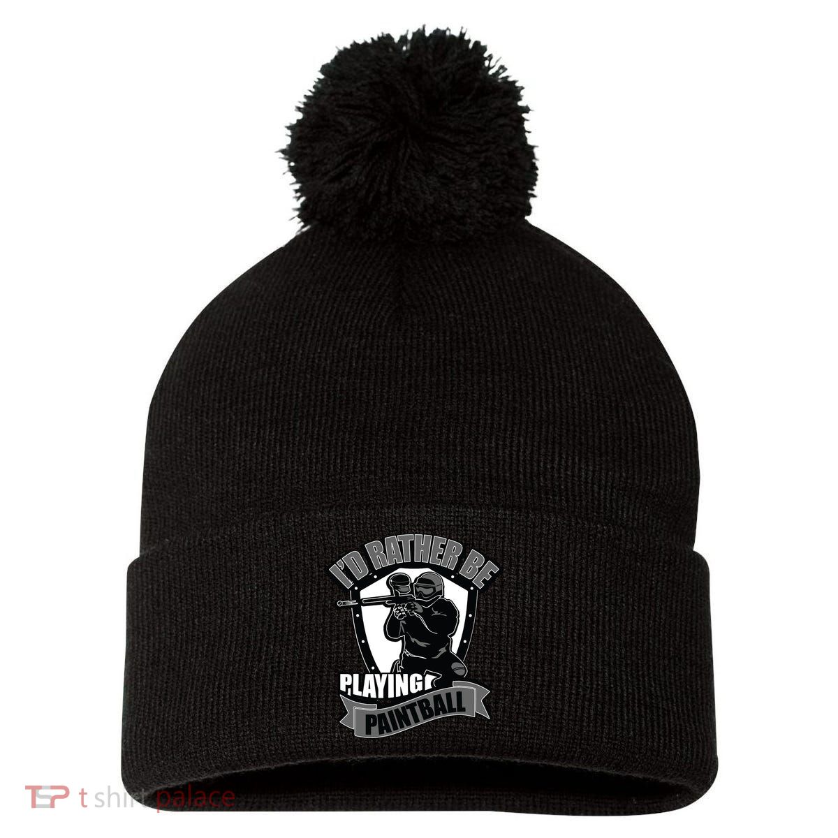 Paint Balling Tee I'd Rather Be Playing Paintball Pom Pom 12in Knit Beanie