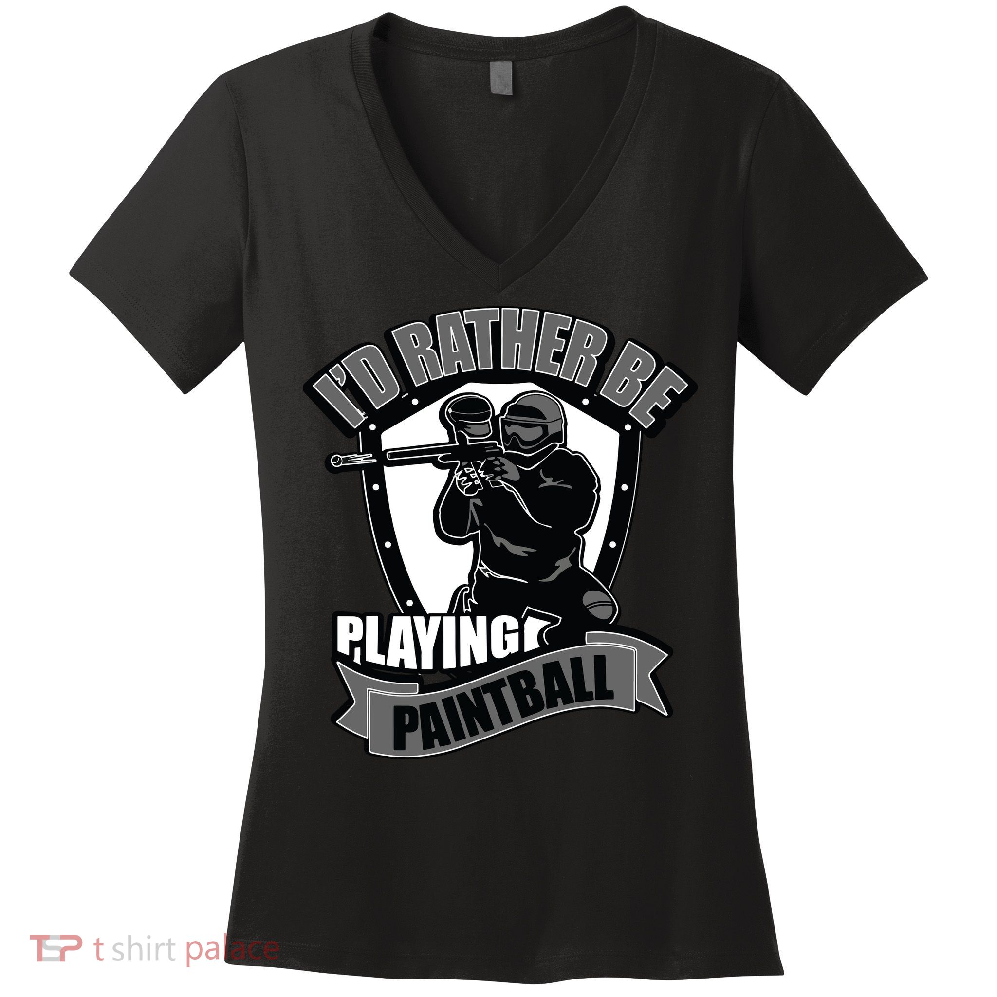 Paint Balling Tee I'd Rather Be Playing Paintball Women's V-Neck T-Shirt