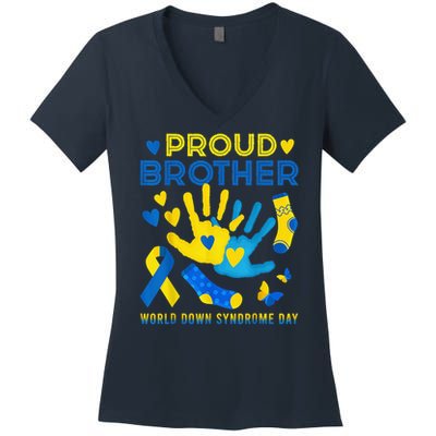 Proud Brother T21 World Down Syndrome Awareness Day Ribbon Women's V-Neck T-Shirt