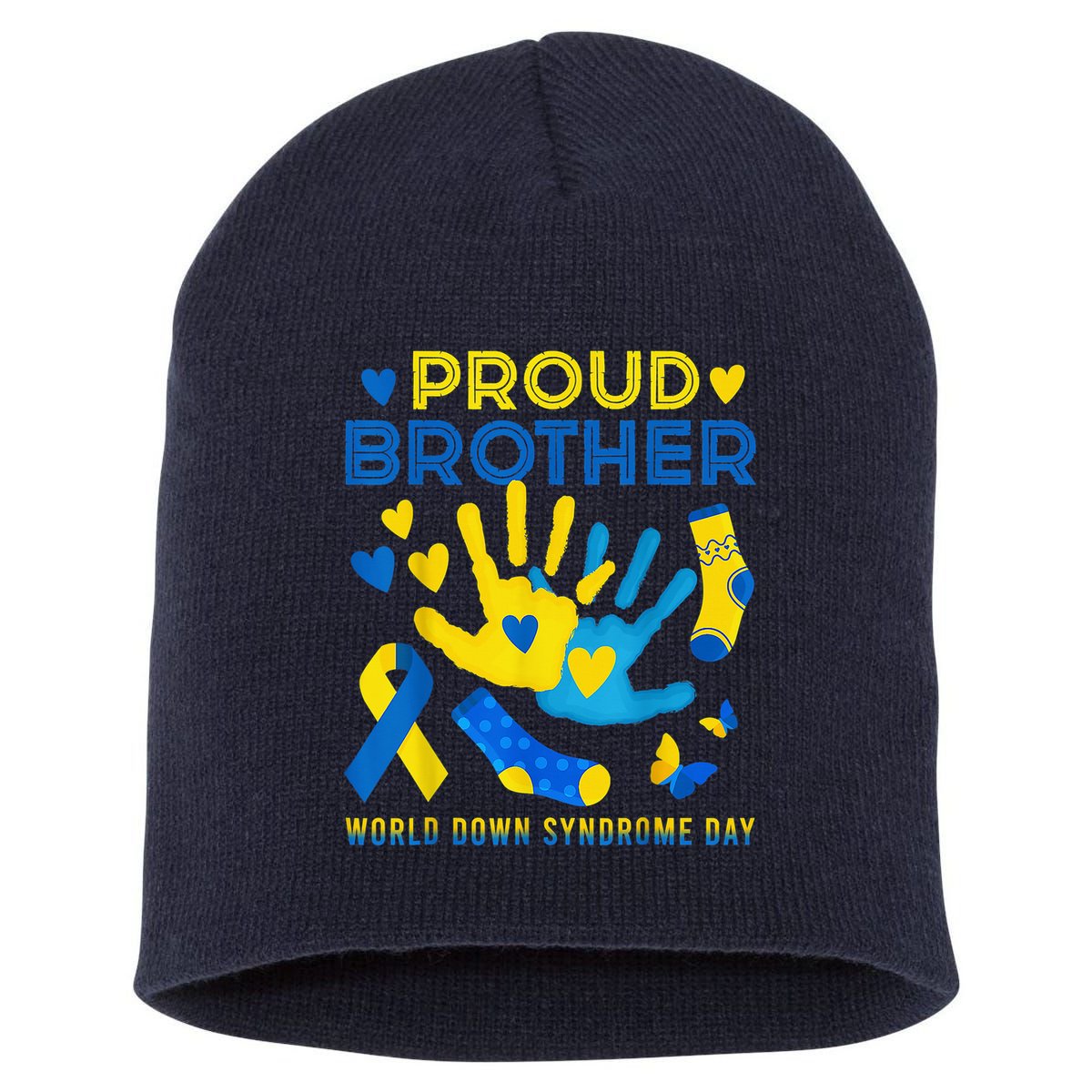Proud Brother T21 World Down Syndrome Awareness Day Ribbon Short Acrylic Beanie