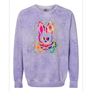 PsychedelicA Bunny Tie Dye Skull And Crossbones Colorblast Crewneck Sweatshirt