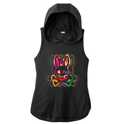 PsychedelicA Bunny Tie Dye Skull And Crossbones Ladies PosiCharge Tri-Blend Wicking Draft Hoodie Tank