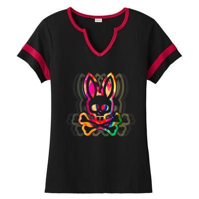 PsychedelicA Bunny Tie Dye Skull And Crossbones Ladies Halftime Notch Neck Tee