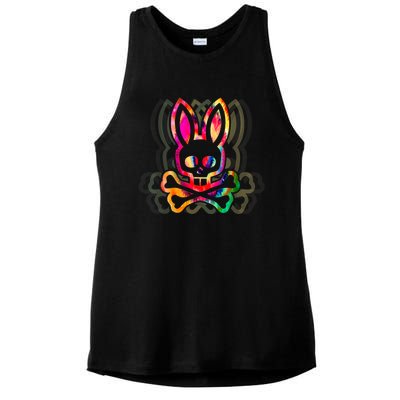 PsychedelicA Bunny Tie Dye Skull And Crossbones Ladies PosiCharge Tri-Blend Wicking Tank