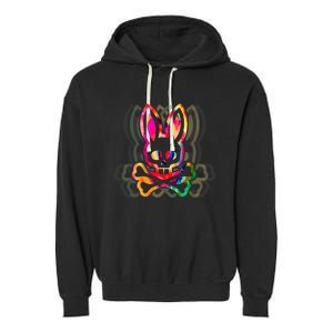 PsychedelicA Bunny Tie Dye Skull And Crossbones Garment-Dyed Fleece Hoodie