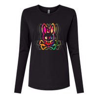 PsychedelicA Bunny Tie Dye Skull And Crossbones Womens Cotton Relaxed Long Sleeve T-Shirt