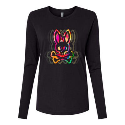 PsychedelicA Bunny Tie Dye Skull And Crossbones Womens Cotton Relaxed Long Sleeve T-Shirt