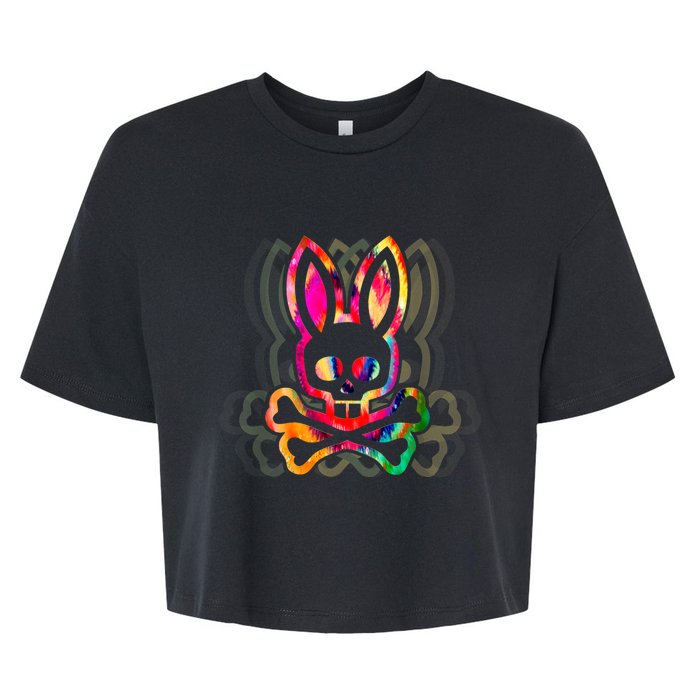 PsychedelicA Bunny Tie Dye Skull And Crossbones Bella+Canvas Jersey Crop Tee