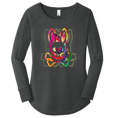 PsychedelicA Bunny Tie Dye Skull And Crossbones Women's Perfect Tri Tunic Long Sleeve Shirt