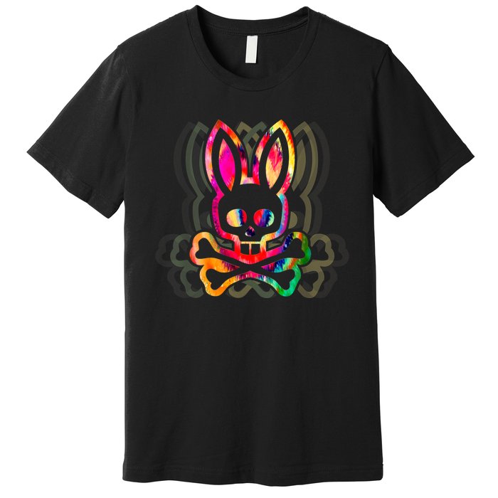 PsychedelicA Bunny Tie Dye Skull And Crossbones Premium T-Shirt