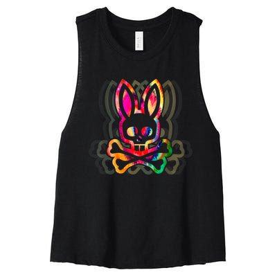 PsychedelicA Bunny Tie Dye Skull And Crossbones Women's Racerback Cropped Tank