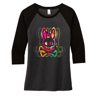 PsychedelicA Bunny Tie Dye Skull And Crossbones Women's Tri-Blend 3/4-Sleeve Raglan Shirt