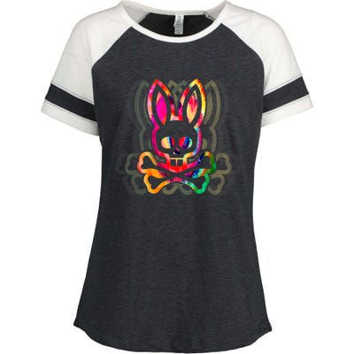 PsychedelicA Bunny Tie Dye Skull And Crossbones Enza Ladies Jersey Colorblock Tee