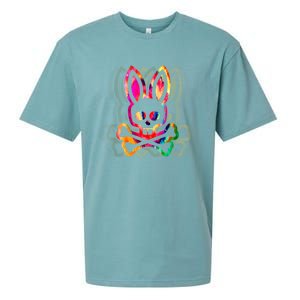 PsychedelicA Bunny Tie Dye Skull And Crossbones Sueded Cloud Jersey T-Shirt