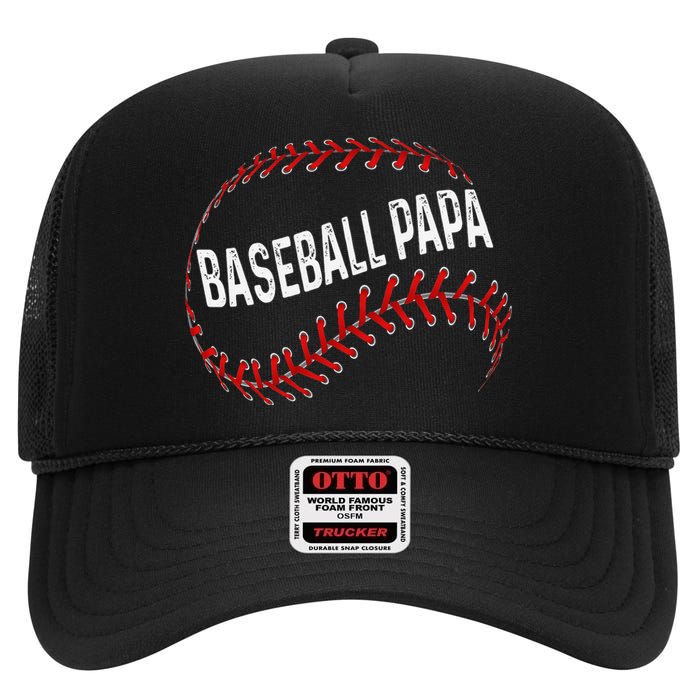 Papa Baseball Tee Grandson Funny Idea For Grandpa High Crown Mesh Back Trucker Hat