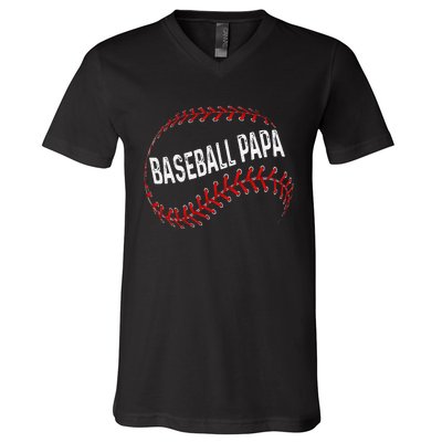 Papa Baseball Tee Grandson Funny Idea For Grandpa V-Neck T-Shirt