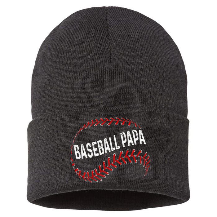 Papa Baseball Tee Grandson Funny Idea For Grandpa Sustainable Knit Beanie