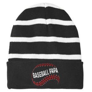 Papa Baseball Tee Grandson Funny Idea For Grandpa Striped Beanie with Solid Band