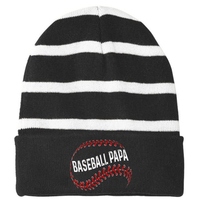 Papa Baseball Tee Grandson Funny Idea For Grandpa Striped Beanie with Solid Band