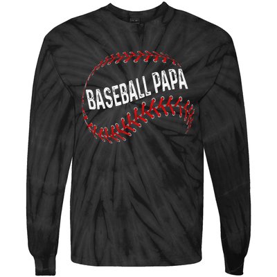 Papa Baseball Tee Grandson Funny Idea For Grandpa Tie-Dye Long Sleeve Shirt