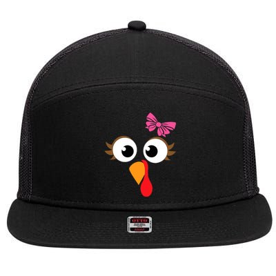 Pink Bow Thanksgiving Turkey Face Gift 7 Panel Mesh Trucker Snapback Hat