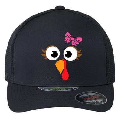 Pink Bow Thanksgiving Turkey Face Gift Flexfit Unipanel Trucker Cap