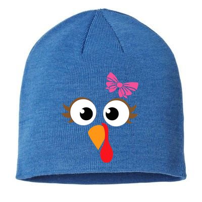 Pink Bow Thanksgiving Turkey Face Gift Sustainable Beanie