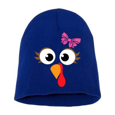 Pink Bow Thanksgiving Turkey Face Gift Short Acrylic Beanie