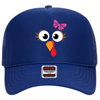 Pink Bow Thanksgiving Turkey Face Gift High Crown Mesh Back Trucker Hat