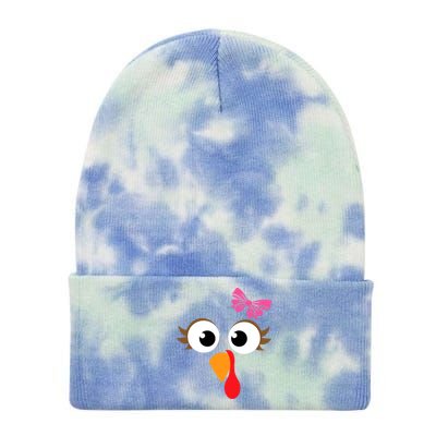 Pink Bow Thanksgiving Turkey Face Gift Tie Dye 12in Knit Beanie