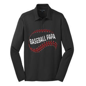 Papa Baseball Tee Grandson Funny Idea For Grandpa Silk Touch Performance Long Sleeve Polo