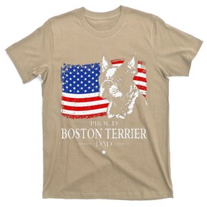 Proud Boston Terrier Dad American Flag Patriotic Dog T-Shirt