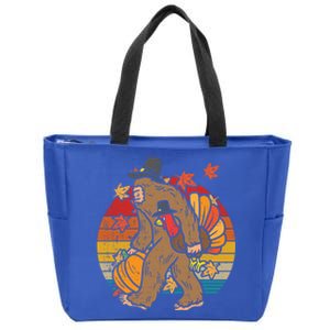 Pilgrim Bigfoot Turkey Retro Thanksgiving Sasquatch Gift Zip Tote Bag