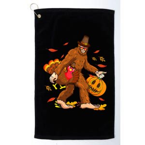 Pilgrim Bigfoot Turkey Retro Thanksgiving Sasquatch   Platinum Collection Golf Towel