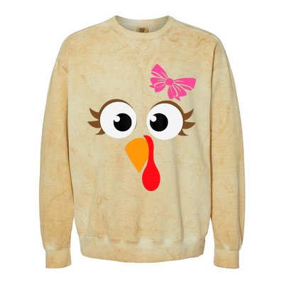 Pink Bow Thanksgiving Turkey Face Girl Colorblast Crewneck Sweatshirt