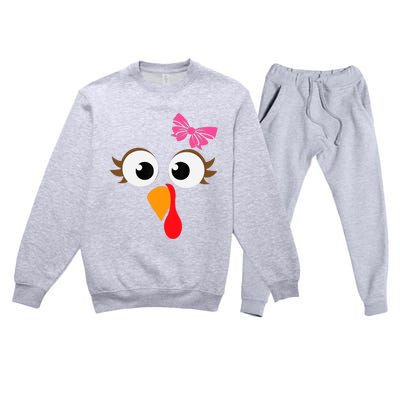 Pink Bow Thanksgiving Turkey Face Girl Premium Crewneck Sweatsuit Set