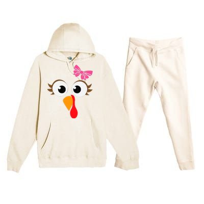 Pink Bow Thanksgiving Turkey Face Girl Premium Hooded Sweatsuit Set